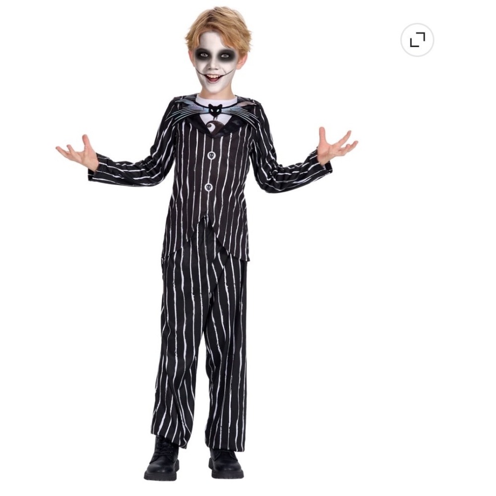 Disney Jack Skellington Costume Size 9-10y Black White Pinstripe Halloween kids